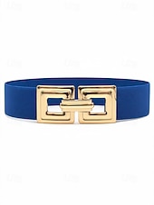 Недорогие День святого Валентина-Эластичный нейлоновый пояс для женщин с квадратной золотой пряжкой, доступен в нескольких цветах, идеально подходит как для повседневной носки, так и для торжественных случаев.