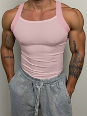 billiga Gym-toppar-Herr Linne Undertröjor Muskelskjorta Wifebeater skjorta Ärmlös Fyrkant Sommar Alla årstider Slät Mode Streetwear Träning Ledigt Sport &amp; Utomhus Fritids- Rodnande Rosa Topp t-shirt för män