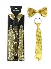 abordables Accesorios-Conjunto de tirantes y corbata de poliéster con lentejuelas para hombre, diseño de corbata con cremallera, varios colores, perfecto para el Día de San Patricio y celebraciones de carnaval.