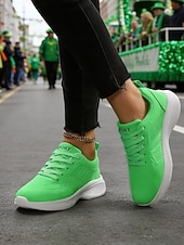  Women's Green Lace-Up Sporty Sneakers – Perfect for St. Patrick's Day Parades, Casual Outings and Active Days