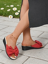 economico Sandali con zeppa-sandali da donna con zeppa e fiocco rossi, sandali casual aperti per le uscite estive, le vacanze, lo shopping e l'uso quotidiano