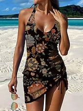 abordables Tankinis-Mujer Bañadores Tankini Falda Traje de baño Elegante Vacaciones Floral Graphic Sin Mangas Trajes de baño
