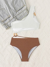 preiswerte Einteilige Badeanzüge-Damen Einteiler Schwimmbad Ein Schulter Monokini Bauchkontrolle Hohe Taille Slim Rückensfrei Urlaub Strandbekleidung Einfarbig Asymmetrischer Ausschnitt Ärmellose Badeanzüge