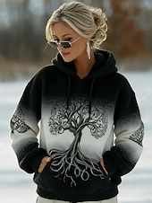 economico Arte &amp; Design Tops-Per donna Felpa con cappuccio Grafico Geometrico Casual Manica Lunga Con Cappuccio Top Regolari Casuale Streetwear Abbigliamento Quotidiano Blu Nero Bianco Viola Verde Primavera Inverno