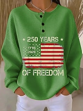 رخيصةأون عيد الاستقلال الأعلى-بلوزة نسائية بمناسبة عيد الاستقلال الأمريكي - تصميم حرفي - موضة عصرية وغير رسمية - بأكمام طويلة - قبة دائرية - مطبوعات يومية في الشارع - أزرار