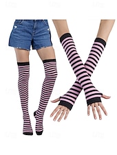 abordables Accessoires-Ensembles de chaussettes et gants à rayures montantes Mardi Gras pour femmes plusieurs couleurs design amusant et coloré parfaits pour le carnaval et les bals masqués