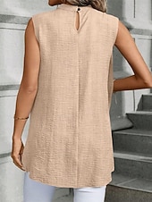 cheap Dressy Blouses-Women's Summer Tops Blouse Dressy Tops Ruched Patchwork Buttons Solid Color Plain Elegant Vintage Daily Sleeveless Crew Neck Regular Tops Daily Work Holiday Blue Black Wine Royal Blue Khaki Summer