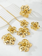お買い得  アクセサリー-女性用 ステートメント ゴールドトーン フラワージュエリーセット – 合金ネックレス、イヤリング、ブレスレット、リング、カーニバル、マルディグラ、コスチュームパーティー用