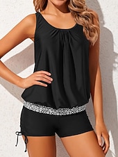 abordables Tankinis-Tankini de 2 piezas para mujer pantalones cortos control de abdomen talle alto espalda descubierta vacaciones ropa de playa color sólido gráfico cuello en U sin mangas