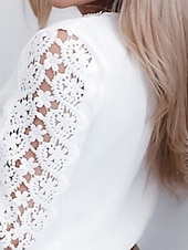 billige Blonder topper-Dame Bluse Uthult Knapper عادي Elegant Stilfull Langermet V-hals Vanlige topper Daglig Ferie Ut på byen Hvit Sommer Vår Høst