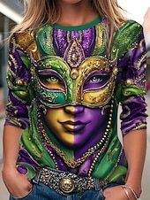preiswerte Karnevalskleidung für Damen-Karneval Damen T-Shirt Grafik Geometrisch Vintage Stylisch Modern Lange Ärmel Rundhalsausschnitt Regelmäßige Oberteile Täglicher Wochenenddruck Grün Frühling Winter