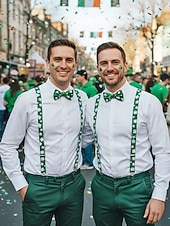  Мужские зеленые подтяжки с изображением клевера и галстук-бабочка, изготовлены из полиэстера, идеально подходят для Дня Святого Патрика, карнавала и повседневной носки.