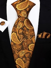 preiswerte Hochzeit ACC-Geschenkset für Herren aus Polyester mit Paisley-Muster: Krawatte, Manschettenknöpfe, Einstecktuch und Krawattenklammer – perfekt für Hochzeiten und als Geschenk.