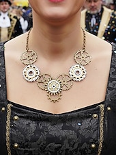 levne Příslušenství-Dámský náhrdelník na Mardi Gras ve stylu steampunk s ozdobami - průmyslový kovový šperk pro karneval a tematické převleky