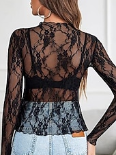 economico Bluse Semplici-Per donna Camicia popover Camicia casual Blusa Pizzo Patchwork Tinta unica Elegante Casual Manica Lunga Collo alla coreana Top Regolari Quotidiano Feste Ferie Nero Bianco Rosa Rosso Fucsia Estate