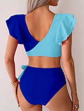 Χαμηλού Κόστους Σετ μπικίνι-Γυναικεία Μαγιό 2 κομμάτι Προκλητικό Μαγιό Σουρωτά Κουρελού Εξώπλατο Διακοπές Ρούχα παραλίας Συνδυασμός Χρωμάτων Λαιμόκοψη V Αμάνικο Μαγιό