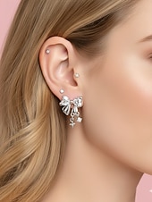 economico San Valentino-orecchini pendenti in argento con fiocco, cristallo trasparente e ciondolo a croce – eleganti orecchini pendenti per donna