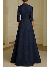 economico Lunghezza del pavimento-Linea ad A Lunghezza al pavimento Abito Camicia Abito Formale Abito da sera Abito da cerimonia per signora Manica Lunga Colletto a Camicia Elegante Vintage Formale Raso Jacquard con Fiocco/Fiocchi