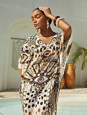 abordables vestido casual estampado-Vestido largo de gasa vaporosa con joyas de leopardo vintage