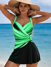 Недорогие Плавающие-Жен. Купальники Купальники Высокий вырез купальник Рюши Отпуск Винтаж Омбре Графика V-образный вырез Без рукавов Купальники