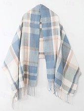 cheap Women's Scarves-Women's Faux Wool Polyester Scarf, Plaid Design, Multiple Colors, Perfect for Winter and Casual Wear
