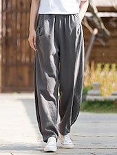 preiswerte Unterteile-Damen Hose aus Baumwollleinen Chinos Sommerhose Lange Unterhosen Urlaub Streetwear Basic Volle Länge Mittlere Taillenlinie Einfach Tasche Elastischer Bund Bequem Komfort Unelastisch Täglich Outdoor