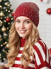 halpa Naisten hatut-Naisten neulottu polyesteripipo, strassikoriste, saatavilla useissa väreissä, täydellinen talvimuotiin