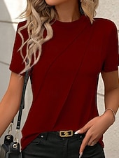 abordables T-shirt uni-Femmes T-shirt Rayé Classique Occasionnel Manche Courte Col ras du cou Hauts Réguliers Quotidien Sortir Week-end Jaune Vin Vert Gris Été Printemps