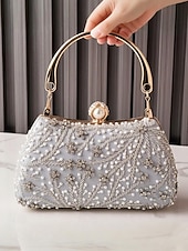 Χαμηλού Κόστους Γάμος ACC-Γυναικεία τσάντα clutch από πολυεστέρα με διακοσμητικά από πούλιες και χάντρες, λουράκι ώμου με αλυσίδα, μεγάλη χωρητικότητα, πολλά χρώματα – ιδανική για γάμους και βραδινά πάρτι