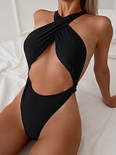 Χαμηλού Κόστους Γυναικεία μαγιό-Γυναικεία Μαγιό Ενα κομμάτι Μπικίνι Σορτσάκια Μαγιό Εξώπλατο Διακοπές Ρούχα παραλίας Συμπαγές Χρώμα Στρογγυλή Λαιμόκοψη Αμάνικο Μαγιό