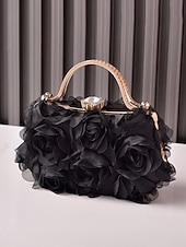 cheap Wedding Accessories-Women's Floral Evening Clutch Bag with Chain Shoulder Strap, Elegant Rose Appliqué Design, Multi-Color Formal Handbag for Weddings, Evening Parties &amp; Banquets