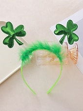  Diadema de trébol para el Día de San Patricio: diadema de trébol verde con purpurina y detalle de plumas para niños. &Adultos, accesorio para fiesta de disfraces de festival irlandés