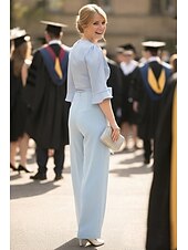 economico Tute della mamma-Tute Lunghezza al pavimento Tuta Abito da cerimonia per signora Mezza Manica Scollo a V Elegante Formale Ospite di nozze Laurea Raso Crepe Elasticizzato con Fiocco/Fiocchi