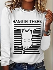 Χαμηλού Κόστους Τέχνη &amp; Σχεδίαση μπλουζάκι-Χριστούγεννα Γυναικεία Μπλουζάκι Στάμπα Γραφική Ζώο Γάτα Βίντατζ Μοντέρνα Στυλάτο Μακρυμάνικο Στρογγυλή Ψηλή Λαιμόκοψη Στρογγυλή Λαιμόκοψη Κανονικά μπλουζάκια Καθημερινά Σαββατοκύριακο