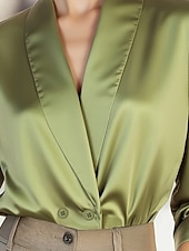 Χαμηλού Κόστους Επίσημες Μπλούζες-Γυναικεία Πουκάμισο Κομψή Σατέν Μπλούζα Μπλούζα Κουμπιά Σκέτο Στυλάτο Καθημερινό Μακρυμάνικο Λαιμόκοψη V Κανονικά μπλουζάκια Καθημερινά Αργίες Εξόδου Πράσινο του τριφυλλιού Καλοκαίρι Άνοιξη