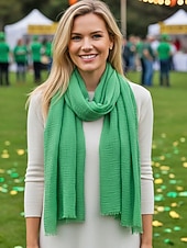 billige Tilbehør-Lett polyesterskjerf for kvinner, flere farger, mykt og tynt, perfekt for St. Patricks dag og hverdagsbruk