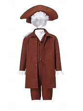 voordelige Outfits-250e jubileum VS Rococo Barok Outfits Lange Mouwen George Washington Koloniaal Onafhankelijkheidsoorlog Kostuum Jongens Carnaval Independence Day 4 juli Kinderen Jas Broeken Kraag