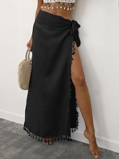 levne Zavinovací sukně-Dámské Plavky Šaty do vody Sukně Plavky Třásňový lem prázdniny Oblečení na pláž Pevná barva Bez rukávů Plavky