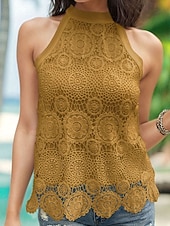 economico Top in Pizzo-Per donna Top estivi Blusa Top Eleganti Arricciato Allacciato Pizzo Semplice Elegante Vintage Quotidiano Senza Maniche All'americana Top Regolari Quotidiano Lavoro Ferie Nero Bianco Rosa Azzurro