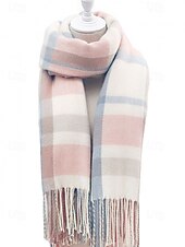 cheap Women's Scarves-Women's Faux Wool Polyester Scarf, Plaid Design, Multiple Colors, Perfect for Winter and Casual Wear