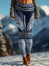 ieftine Imprimare viking-Pentru femei Jambiere Vacanță Epocă Stilul etnic Lungime totală Talie Înaltă Grafic Abstract Imprimare 3D Uscare rapidă Respirabilitate Απαλό Strech Zilnic Casă În aer liber Albastru piscină Negru Gri