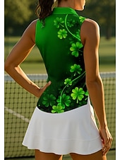 cheap Women's Shirt-St. Patrick Women's Floral Clover Tops Sport Shirt Golf Polo Shirt Tank Top Sleeveless Zipper Floral UPF50+ UV Resistant High Elasticity Moisture Wicking Breathable Volleyball Tennis Golf Collar