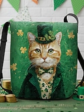  女性用セントパトリックスデークロスボディバッグ、猫とシャムロックのプリントが施されたベルベットポリエステル、複数のデザイン、休日のお祝いや普段使いに最適