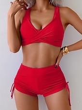 levne Dámské Plavky-Dámské Plavky 2 ks Kraťasy Plavky Volná záda prázdniny Oblečení na pláž Bez vzoru Do V Bez rukávů Plavky