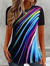 ieftine Tricou cu dungi și geometric-Pentru femei Tricou Imprimeu Grafic Dungi Epocă Stilat Clasic Manșon scurt Stil Nautic Topuri obișnuite Zilnic Negru Roz Îmbujorat Vară Primăvară