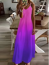 economico Arte &amp; Design Abiti-Per donna Abito maxi Vestito Estivo Abito a trapezio Abito Sottoveste Vacanza Casual Boho Spiaggia Vestibilità comoda Ombre Grafico Senza Maniche Scollo a V Blu Arancione Ametista Estate Primavera