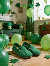 رخيصةأون أحذية المرأة-أحذية نسائية خضراء محبوكة سهلة الارتداء - أحذية مريحة وجيدة التهوية مناسبة ليوم القديس باتريك، وللمهرجانات والاستخدام اليومي