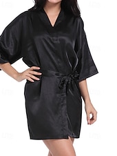 baratos Tops e partes de baixo de dormir para mulher-Women's Robe Casual Soft Satin Pure Color Daily Home Bed Short Sleeve V Neck Black White Light Green Pink Navy Blue Summer Regular Fit