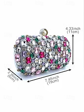 cheap Wedding Accessories-Women's Polyester Clutch Bag with Gemstone Embellishments, Chain Shoulder Strap, Large Capacity, Multiple Colors – Perfect for Weddings and Evening Parties