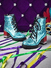 billiga Kvinno skor-Damernas Mardi Gras Glittrande Paljetterstövlar med Blockklack Trendig Stjärndesign Bekväm Passform Idealiska för Karneval eller Fester